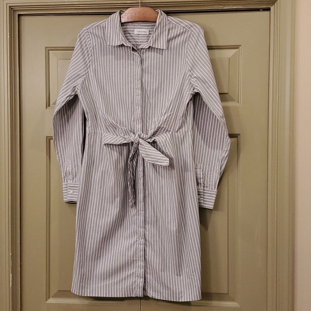 Calvin Klein dress shirt tie front midi dress